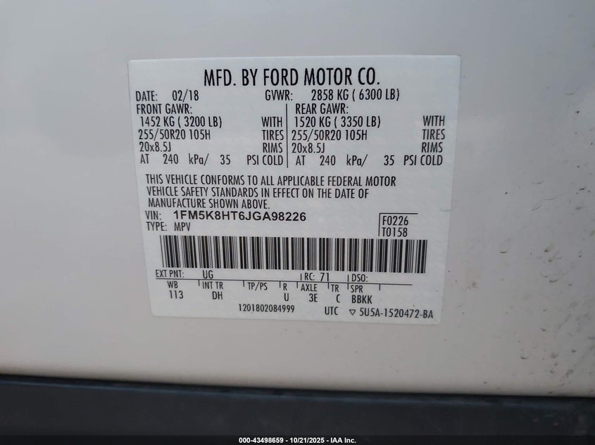 2018 FORD EXPLORER PLATINUM 1FM5K8HT6JGA98226