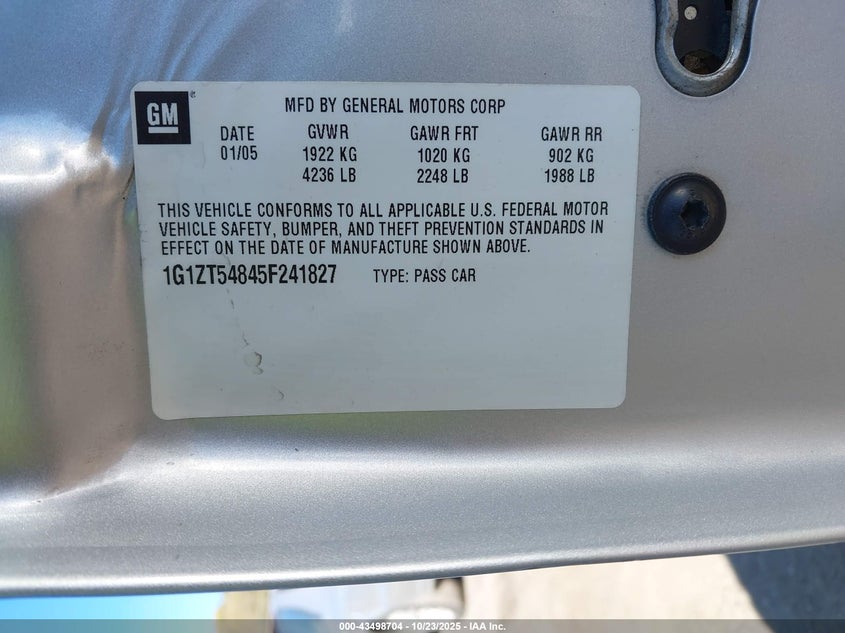 1G1ZT54845F241827 2005 CHEVROLET MALIBU photo no. 9