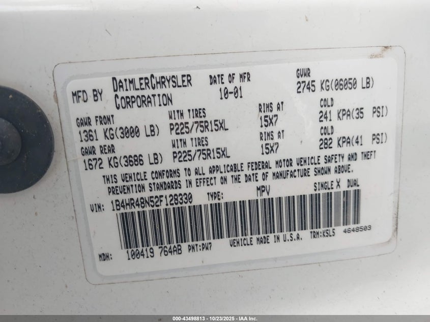 1B4HR48N52F128330 2002 DODGE DURANGO photo no. 9