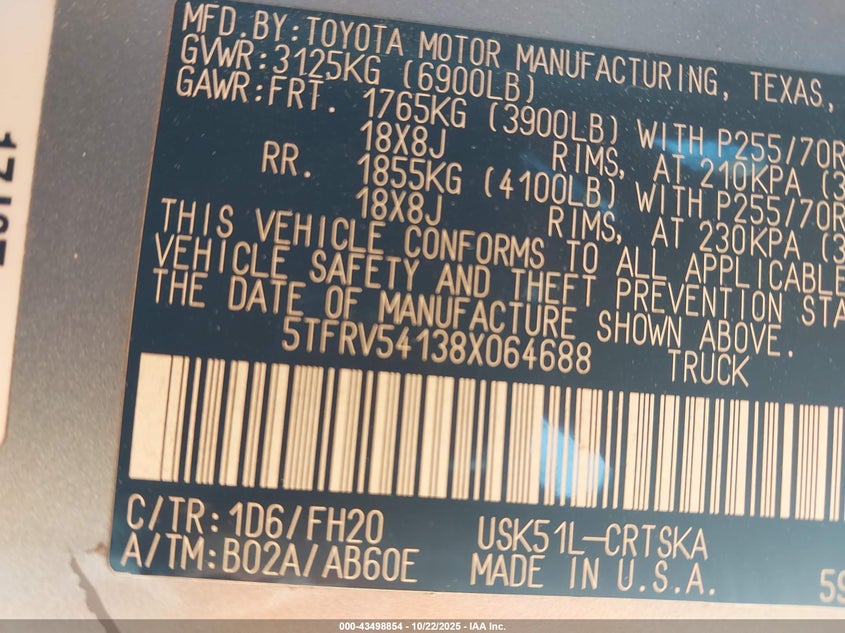 5TFRV54138X064688 2008 TOYOTA TUNDRA photo no. 9