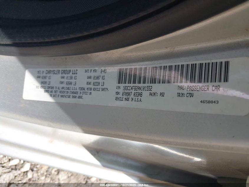 1B3CC4FB2AN101552 2010 DODGE AVENGER photo no. 9