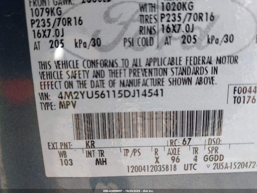 2005 Mercury Mariner Luxury/Premier VIN: 4M2YU56115DJ14541 Lot: 43498897