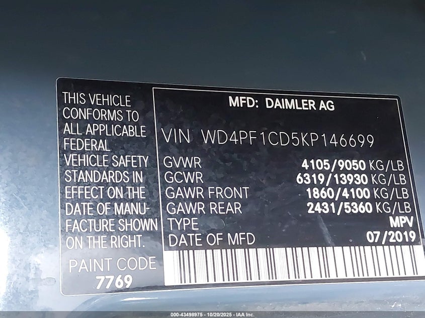 WD4PF1CD5KP146699 2019 MERCEDES-BENZ SPRINTER photo no. 9
