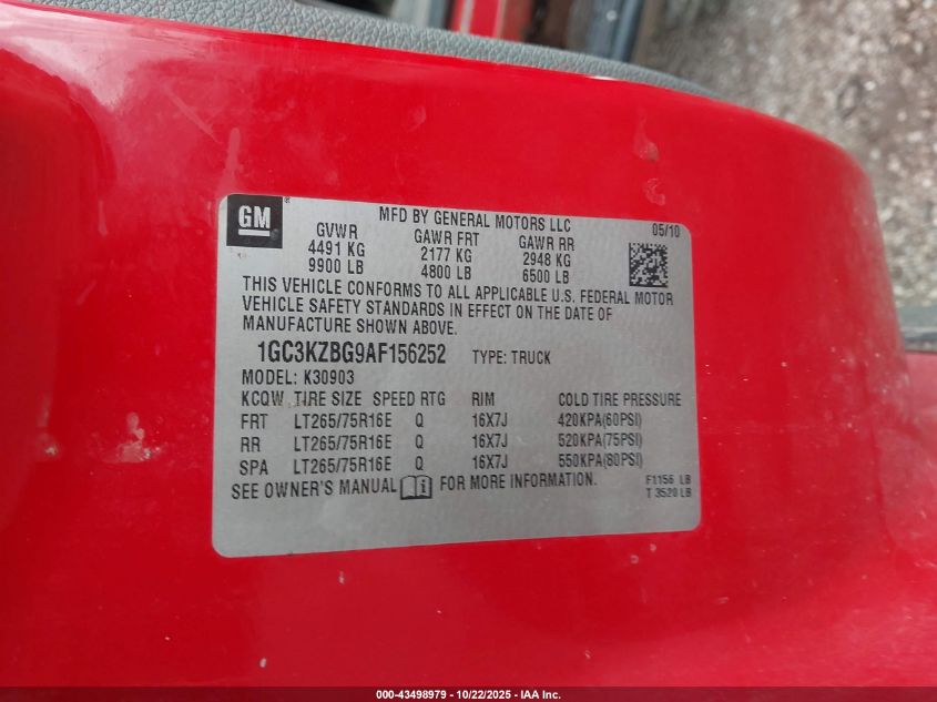 2010 Chevrolet Silverado 3500Hd Work Truck VIN: 1GC3KZBG9AF156252 Lot: 43498979