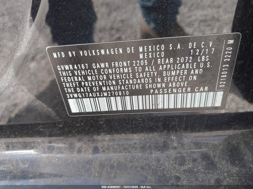 2018 VOLKSWAGEN GOLF TSI S/TSI SE 3VWG17AUXJM270810