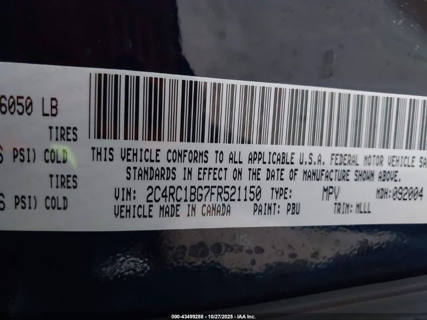 2015 Chrysler Town & Country Touring VIN: 2C4RC1BG7FR521150 Lot: 43499288