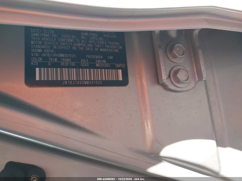 2021 NISSAN ROGUE SPORT S FWD XTRONIC CVT JN1BJ1AVOMW301525