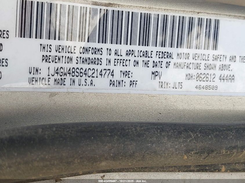 2004 Jeep Grand Cherokee Laredo VIN: 1J4GW48S64C214774 Lot: 43499467