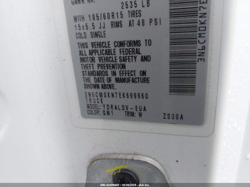 2014 Nissan Nv200 S VIN: 3N6CM0KN7EK699960 Lot: 43499480