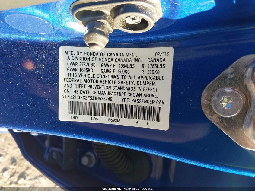 2018 HONDA CIVIC LX 2HGFC2F53JH536746