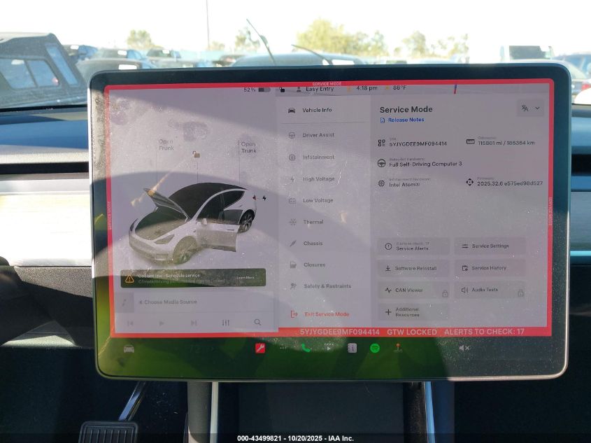 2021 Tesla Model Y Long Range Dual Motor All-Wheel Drive VIN: 5YJYGDEE9MF094414 Lot: 43499821