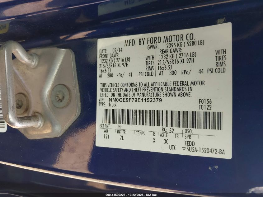 2014 Ford Transit Connect Xlt VIN: NM0GE9F79E1152379 Lot: 43500227