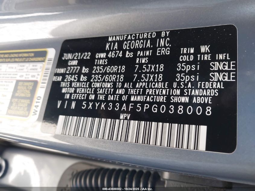 2023 Kia Sportage Ex VIN: 5XYK33AF5PG038008 Lot: 43500302