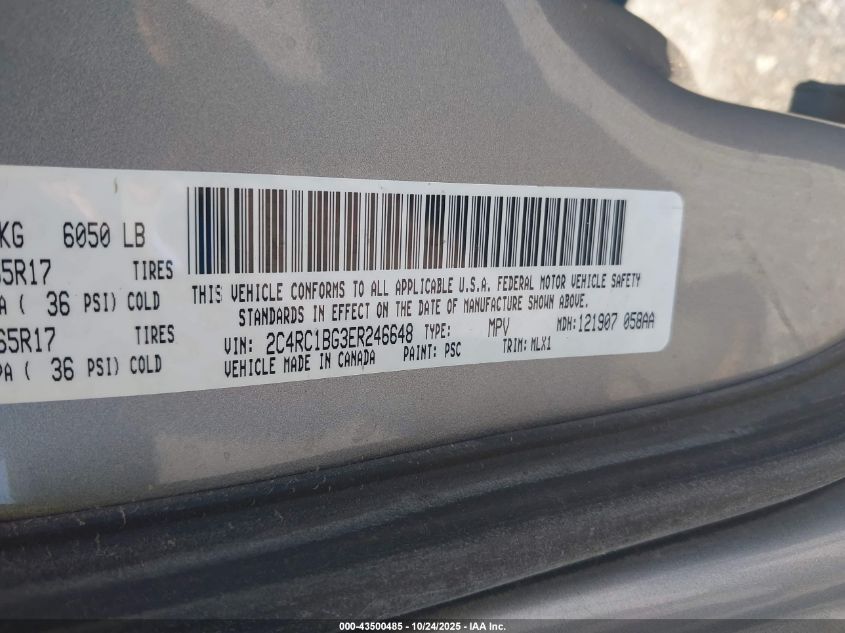 2014 Chrysler Town & Country Touring VIN: 2C4RC1BG3ER246648 Lot: 43500485