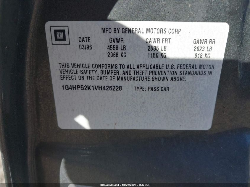 1997 Buick Lesabre Custom VIN: 1G4HP52K1VH426228 Lot: 43500494