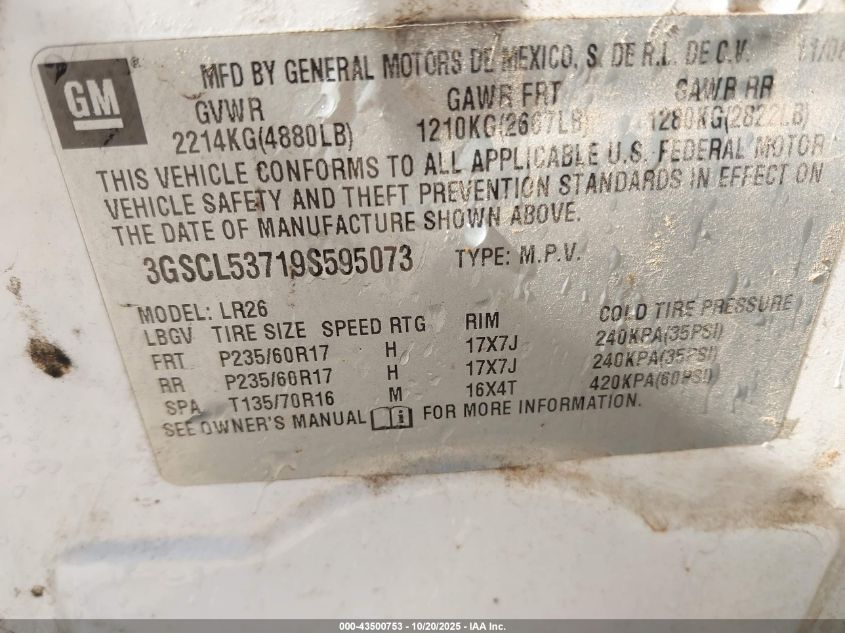 2009 Saturn Vue V6 Xr VIN: 3GSCL53719S595073 Lot: 43500753