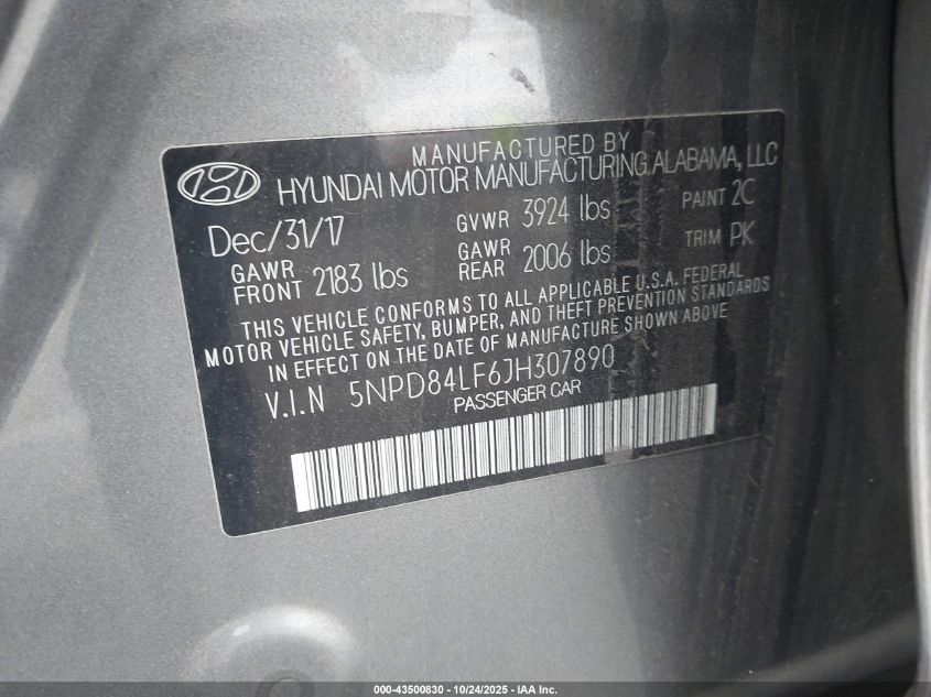 2018 Hyundai Elantra Sel VIN: 5NPD84LF6JH307890 Lot: 43500830