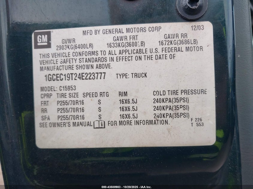 1GCEC19T24E223777 2004 CHEVROLET SILVERADO photo no. 9