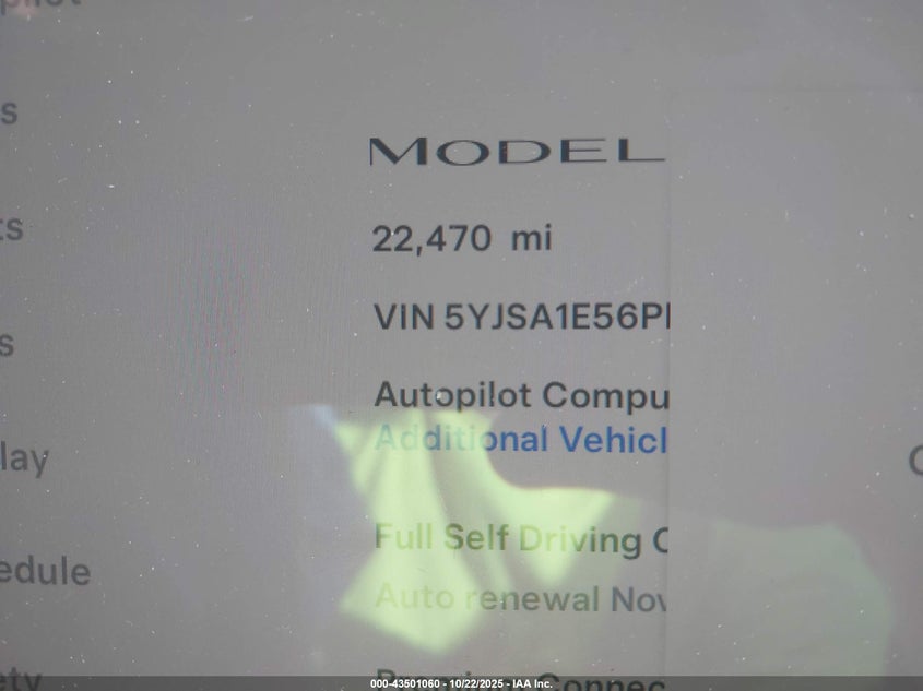 2023 Tesla Model S Dual Motor All-Wheel Drive/Standard Range VIN: 5YJSA1E56PF527181 Lot: 43501060