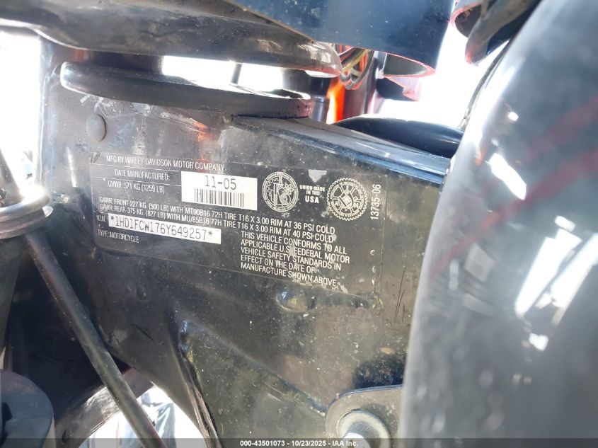 2006 Harley-Davidson Flhtcui VIN: 1HD1FCW176Y649257 Lot: 43501073