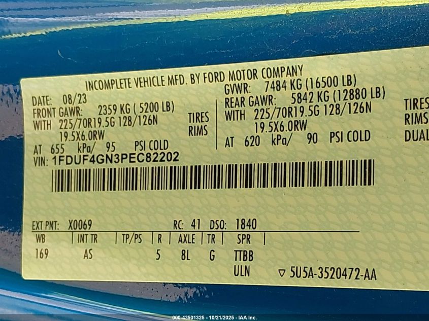 2023 Ford F-450 Chassis Xl VIN: 1FDUF4GN3PEC82202 Lot: 43501325