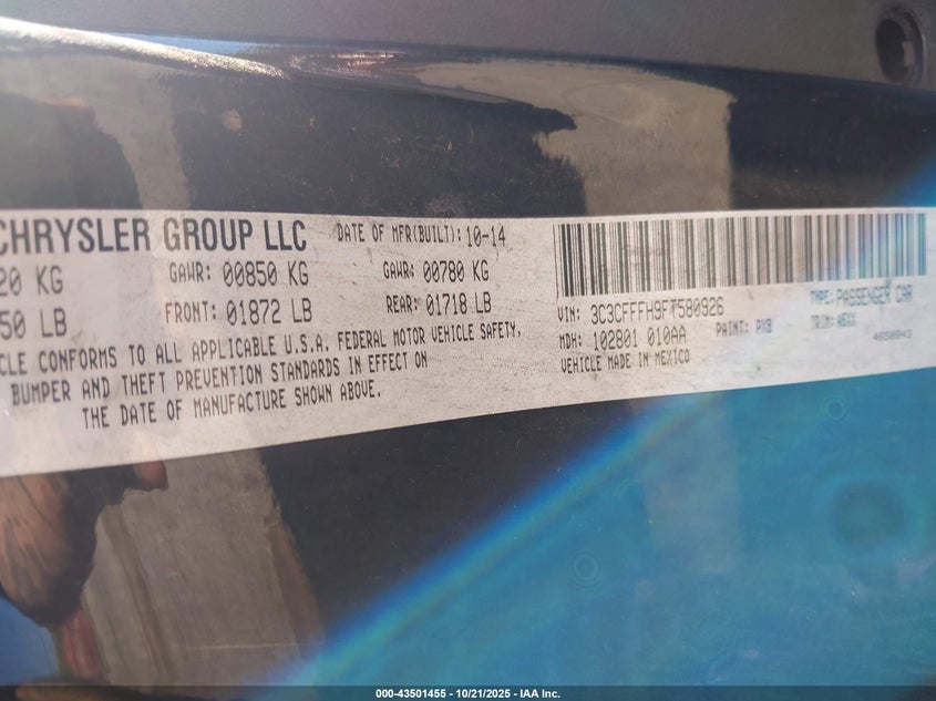 2015 FIAT 500 ABARTH 3C3CFFFH9FT580926