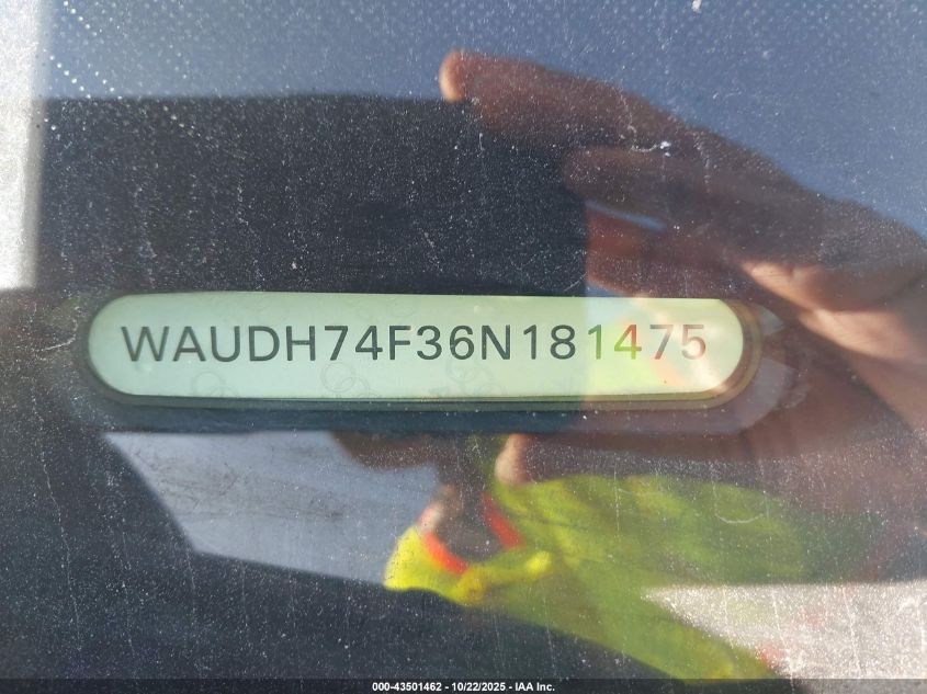 2006 Audi A6 3.2 VIN: WAUDH74F36N181475 Lot: 43501462