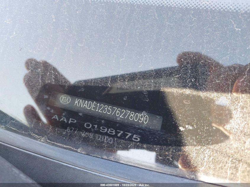 2007 Kia Rio Lx VIN: KNADE123576278090 Lot: 43501509