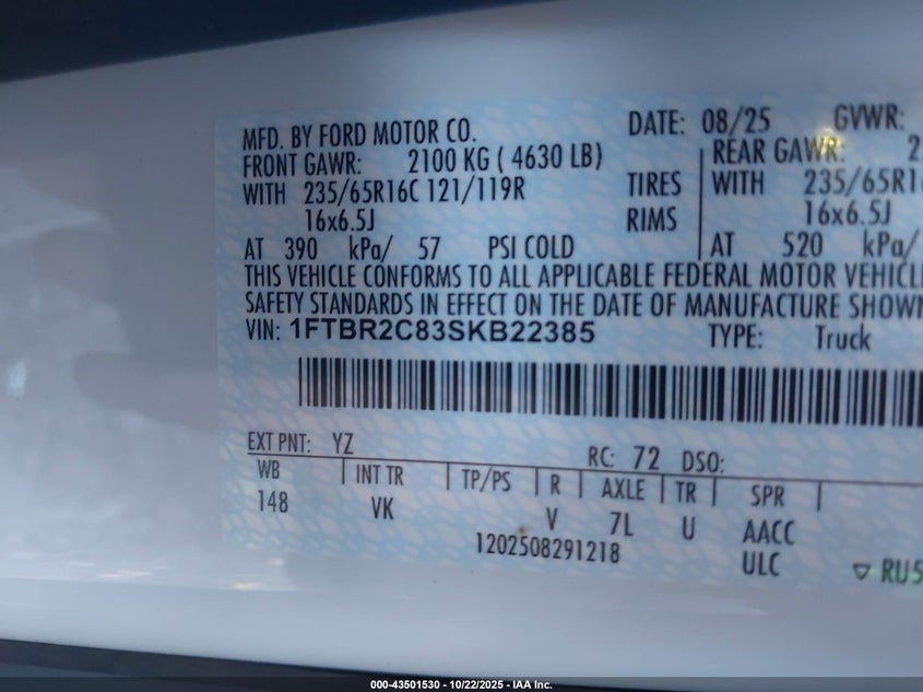 2025 FORD TRANSIT-250 1FTBR2C83SKB22385