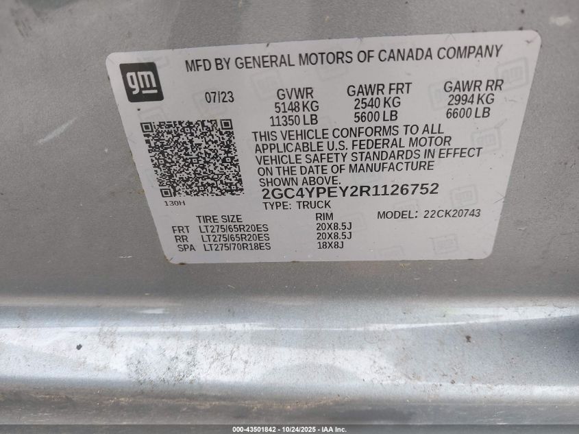 2024 Chevrolet Silverado 2500Hd 4Wd Standard Bed Ltz VIN: 2GC4YPEY2R1126752 Lot: 43501842
