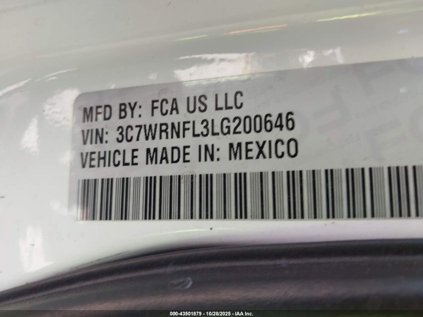 2020 Ram 5500 Chassis Tradesman/Slt/Laramie/Limited VIN: 3C7WRNFL3LG200646 Lot: 43501879