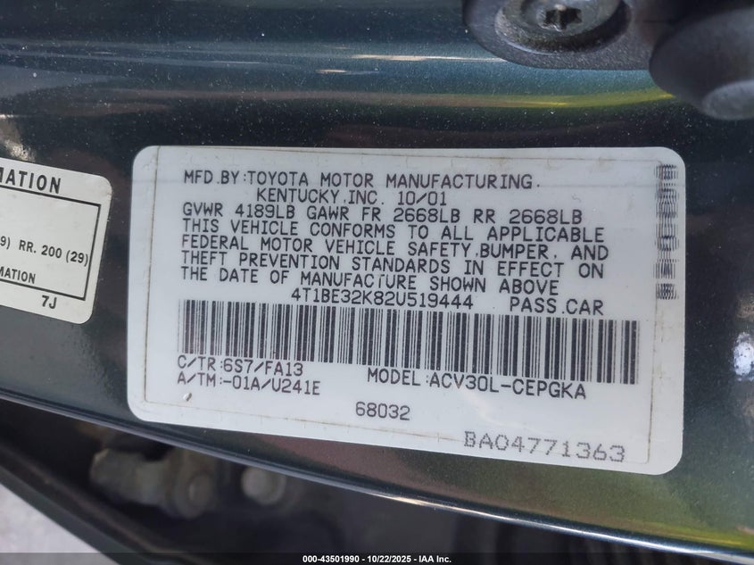 4T1BE32K82U519444 2002 TOYOTA CAMRY photo no. 9