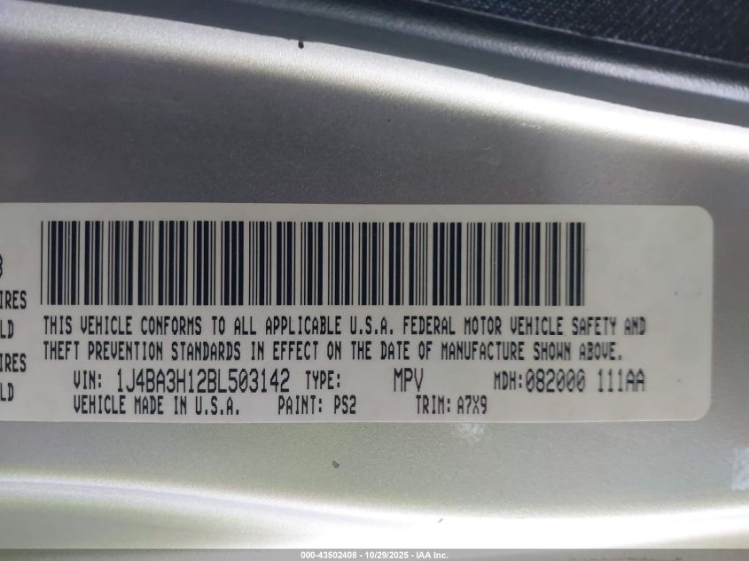 2011 Jeep Wrangler Unlimited Sport VIN: 1J4BA3H12BL503142 Lot: 43502408
