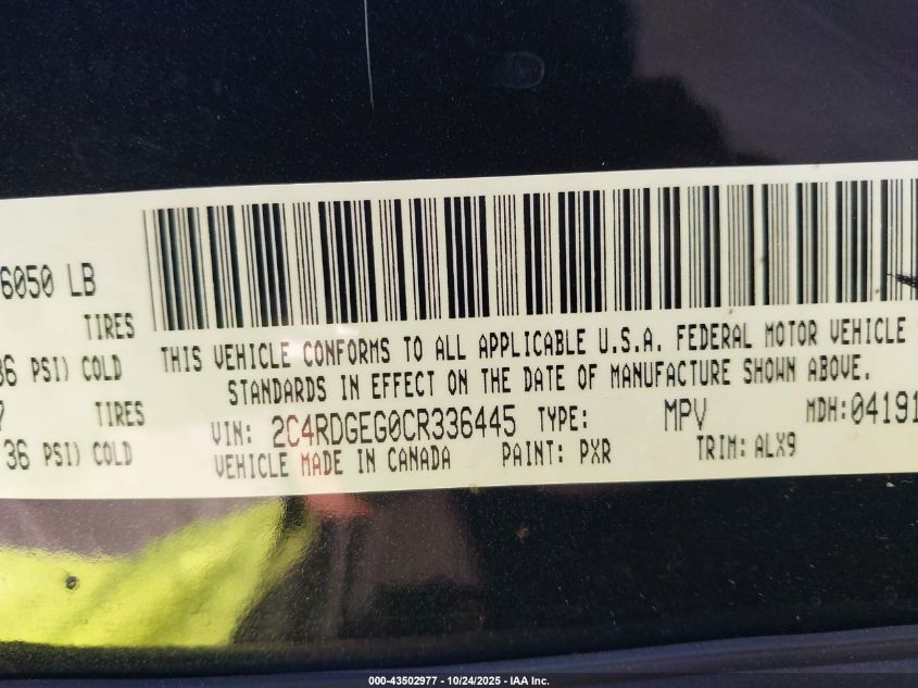 2012 Dodge Grand Caravan R/T VIN: 2C4RDGEG0CR336445 Lot: 43502977