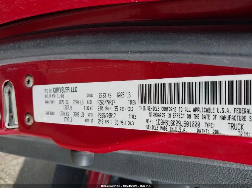 2009 Dodge Ram 1500 St VIN: 1D3HB16K29J501000 Lot: 43503158