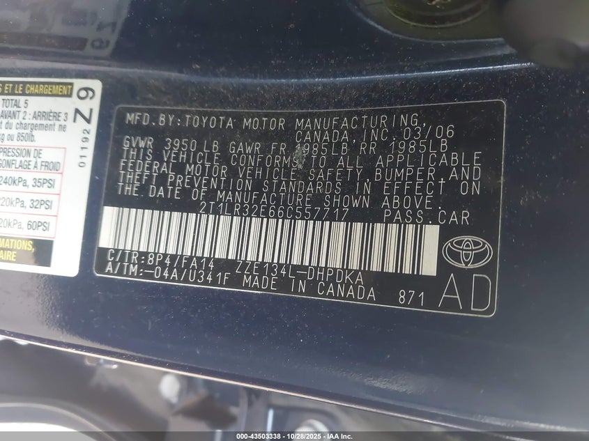 2T1LR32E66C557717 2006 TOYOTA MATRIX photo no. 9