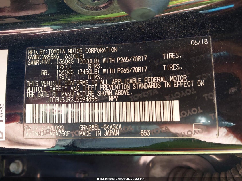 2018 TOYOTA 4RUNNER SR5 PREMIUM JTEBU5JR2J5594856