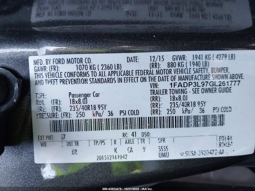 2016 FORD FOCUS ST - 1FADP3L97GL261777