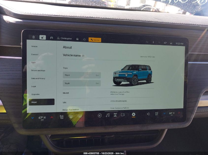 2025 Rivian R1S Adventure Dual Motor Large Pack/Adventure Dual Motor Max Pack VIN: 7PDSGBBA6SN066086 Lot: 43503705