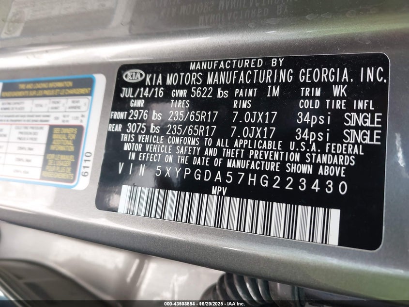 5XYPGDA57HG223430 2017 KIA SORENTO photo no. 9