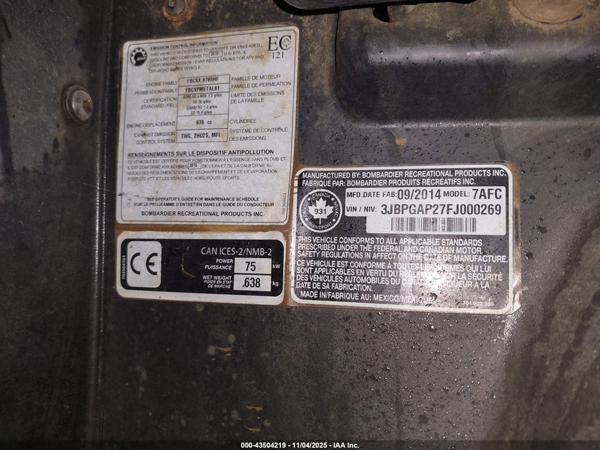 2015 CAN-AM MAVERICK 1000 R 3JBPGAP27FJ000269