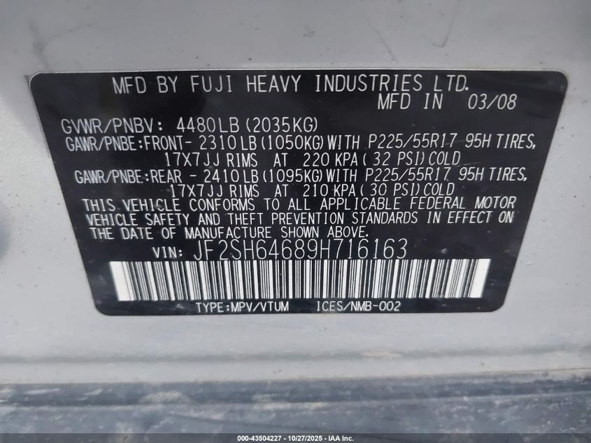 2009 Subaru Forester 2.5X L.l. Bean Edition VIN: JF2SH64689H716163 Lot: 43504227