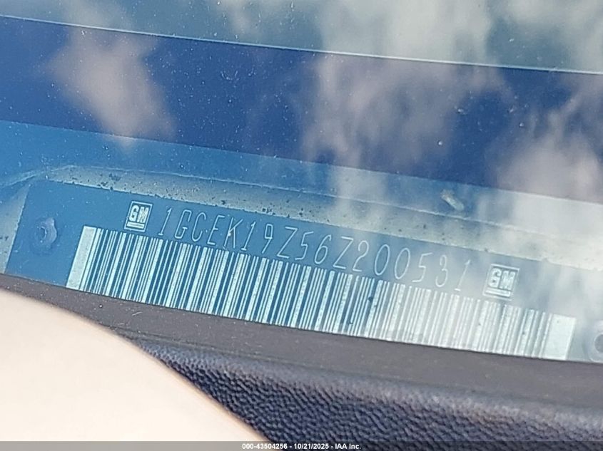 2006 Chevrolet Silverado 1500 Lt1 VIN: 1GCEK19Z56Z200531 Lot: 43504256