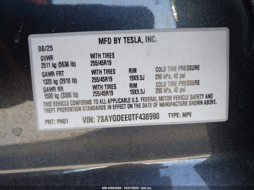 7SAYGDEE0TF438990 2026 TESLA MODEL Y photo no. 9