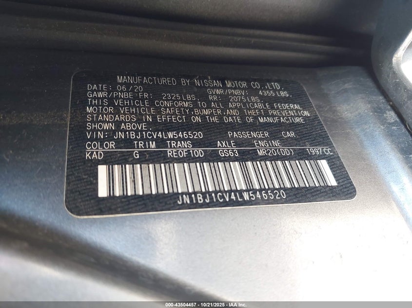 2020 NISSAN ROGUE SPORT SV FWD XTRONIC CVT JN1BJ1CV4LW546520