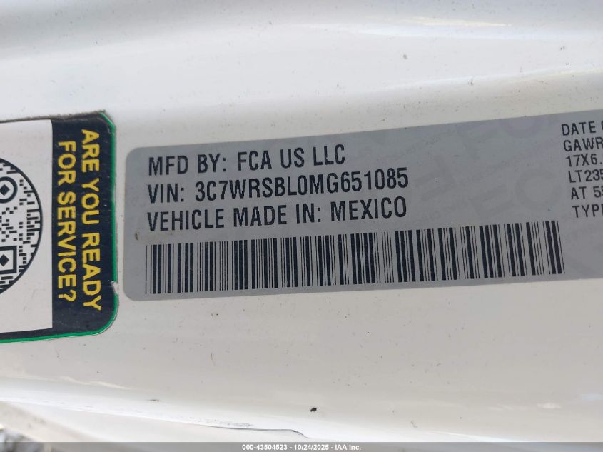 2021 Ram 3500 Chassis Tradesman/Slt VIN: 3C7WRSBL0MG651085 Lot: 43504523