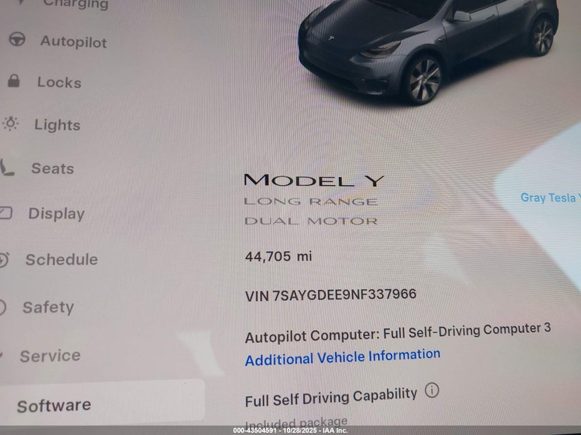 2022 Tesla Model Y Long Range Dual Motor All-Wheel Drive VIN: 7SAYGDEE9NF337966 Lot: 43504591