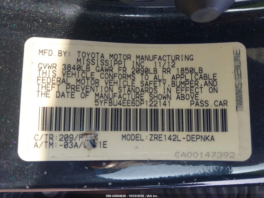 2013 TOYOTA COROLLA LE - 5YFBU4EE6DP122141