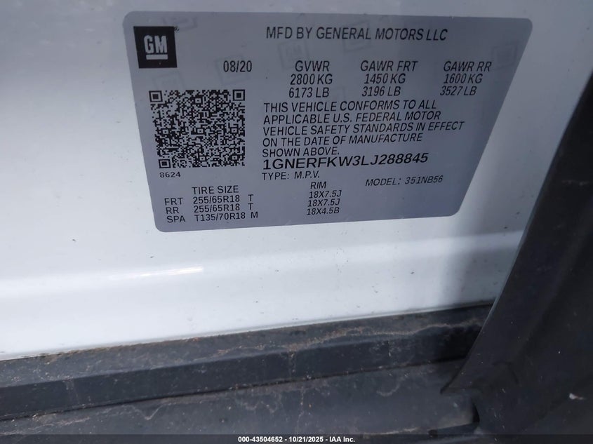 1GNERFKW3LJ288845 2020 CHEVROLET TRAVERSE photo no. 9