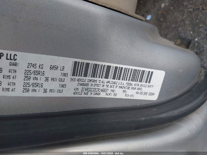 2012 Dodge Grand Caravan Sxt VIN: 2C4RDGCG5CR146837 Lot: 43504984